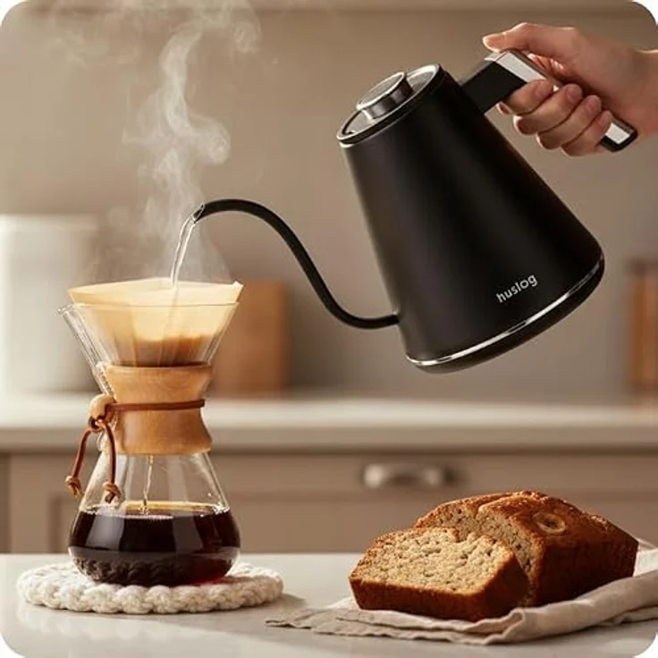 Huslog Elektrischer Wasserkocher 1L mit Temperaturregelung 40–100°C, schwarz, Schwanenhal – Bild 2
