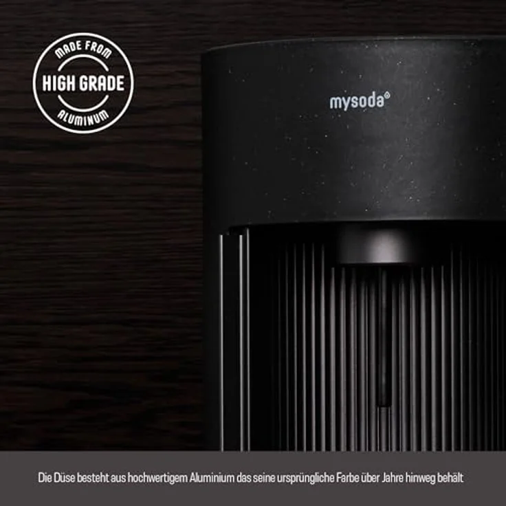 Mysoda Glassy Wassersprudler aus Holzkomposit und Aluminium - Schwarz, mit 1-Liter-Glasflasche & BPA-freier 1-Liter-Plastikflasche – Bild 4
