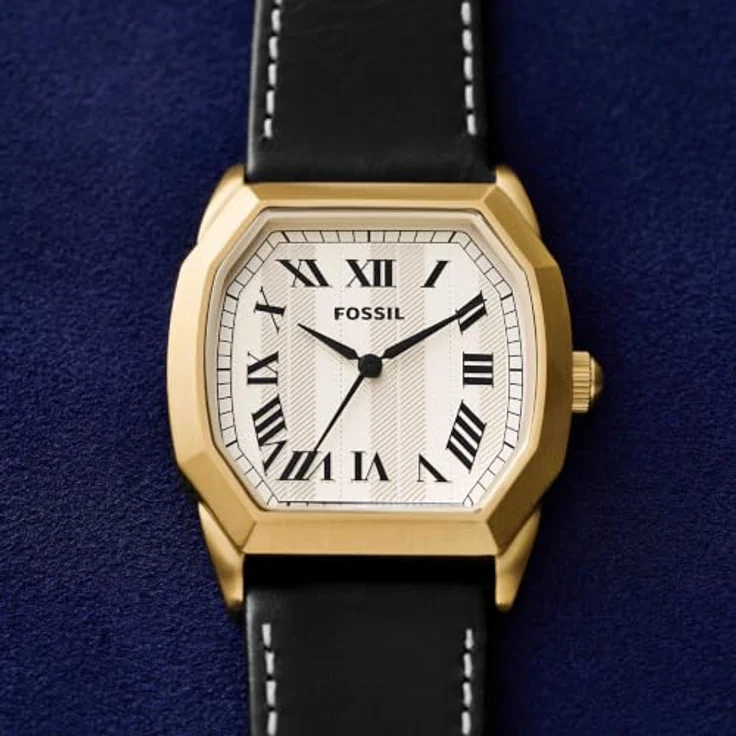 Fossil Harlow, Herren 33MM goldfarbene Edelstahl-Armbanduhr mit cremefarbenem Zifferblatt, FS6215, schwarz-ledernem Band, 3-Zeiger-Quarzwerk, wasserdicht bis 30 m – Bild 5