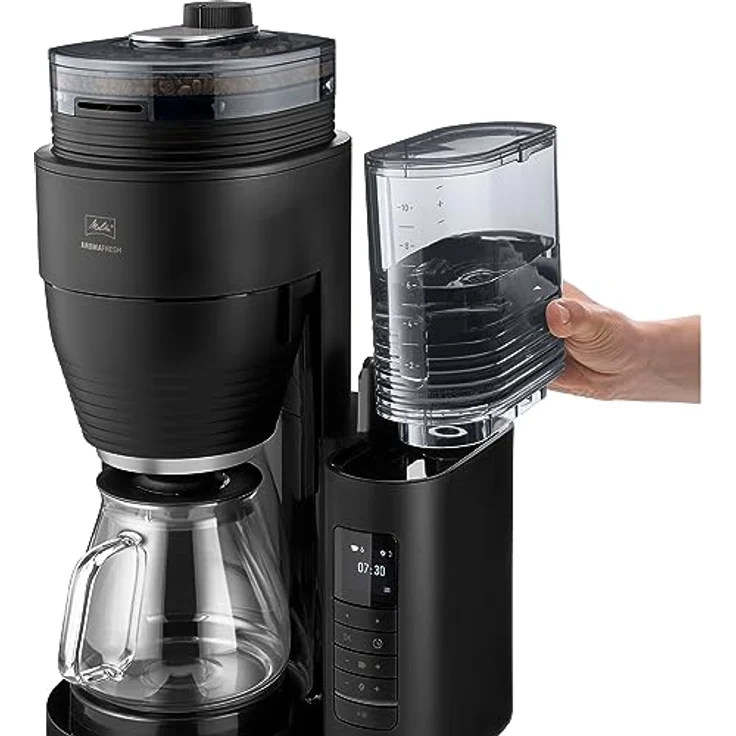 Melitta AromaFresh Pro X - Filterkaffeemaschine - integriertes Mahlwerk - mit Glaskanne - einstellbares Mahlwerk - Tropfstopp - 10 Tassen - Schwarz/Silber (1030-02) – Bild 5