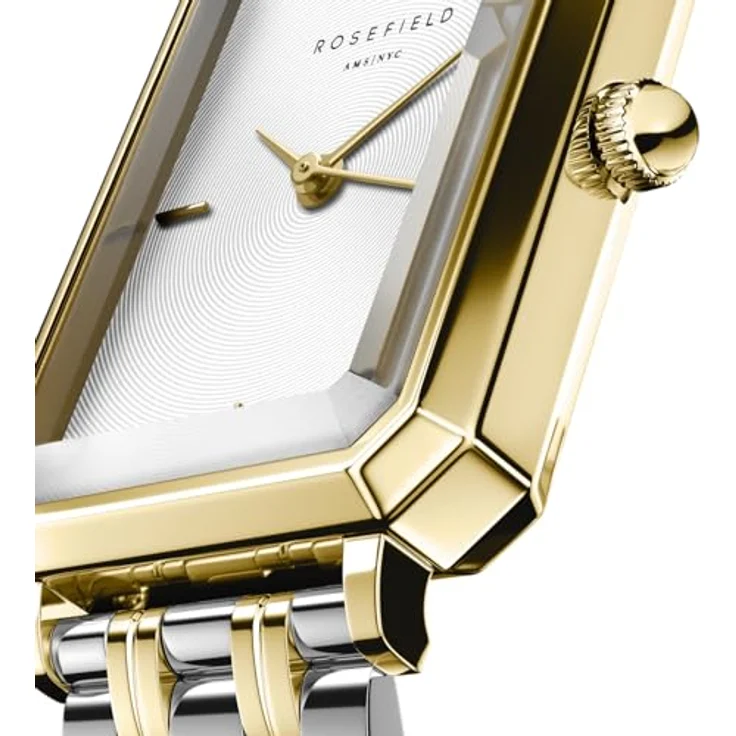 Rosefield Octagon XS Duotone, Armbanduhr mit weißem Zifferblatt, 19,5x24 mm Goldgehäuse, Edelstahl, wasserdicht bis 3 ATM – Bild 4