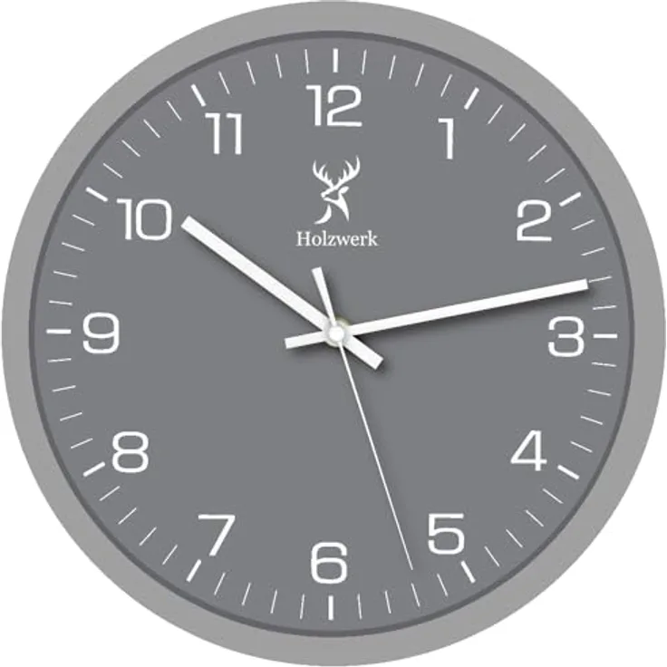 Holzwerk Wanduhr Designer Loft Holz Quarz, lautlos ohne Tickgeräusche, 30 cm, grau/weiß