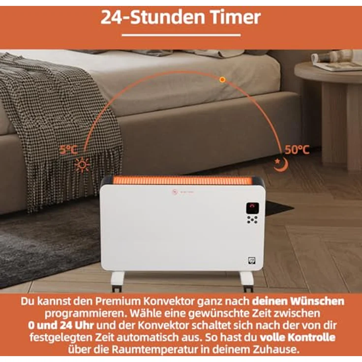 SHX Premium-Konvektorheizung 2000W mit LED Anzeige - Überhitzungsschutz/Temperaturbereich: 5-50°C/Fernbedienung - Timer-Funktion/Leiser Betrieb – Bild 5