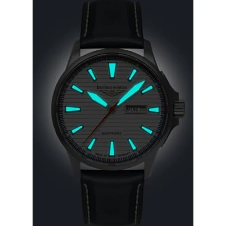 Bauhaus Aviation 2862-1, Herrenuhr Automatik Titan 42 mm mit Saphirglas und blauem Lederarmband, wasserdicht bis 10 ATM – Bild 3