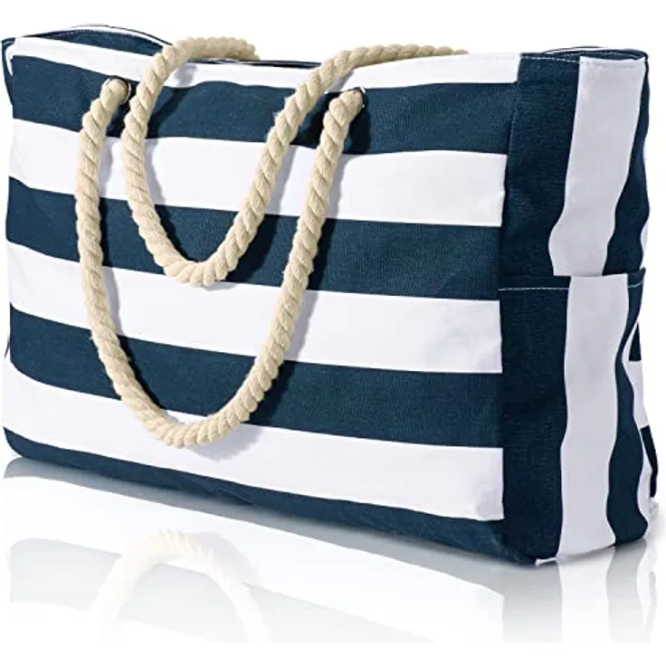Oscaurt Strandtasche XXL, wasserdicht und faltbar mit Reißverschluss, geräumig für Familie und Reisen, 53x37x18cm, vielseitig für Strand und Freizeit