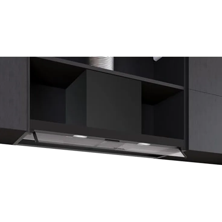 Siemens iQ300, Integrierte Designhaube, 90 cm, Klarglas, Mattschwarz, leiser Motor, Drucktastensteuerung