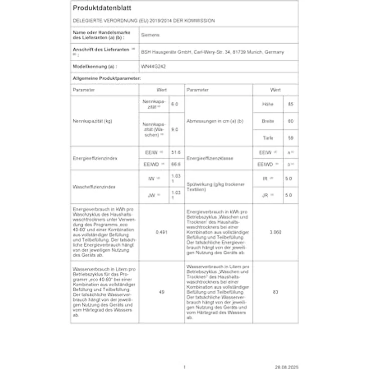 Siemens iQ500 WN44G242 Waschtrockner, 9 kg / 6 kg, 1400 U/min, Weiß, versandkostenfrei – Bild 9
