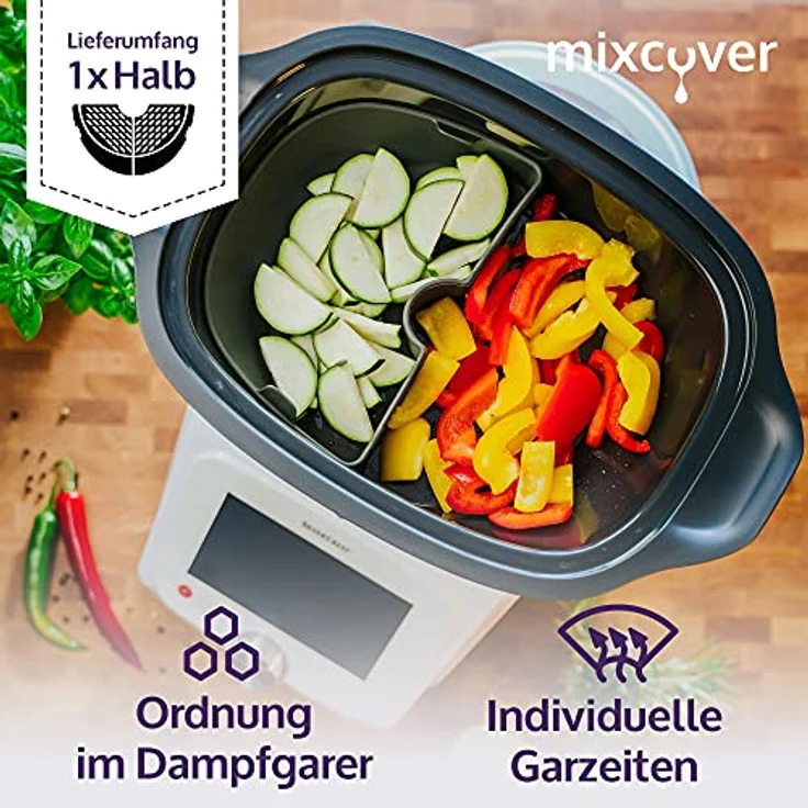 Mixcover Küchenmaschinen-Adapter mixcover Garraumteiler (HALB) für Monsieur Cuisine Connect & Smart Dampfgarraum – Bild 3