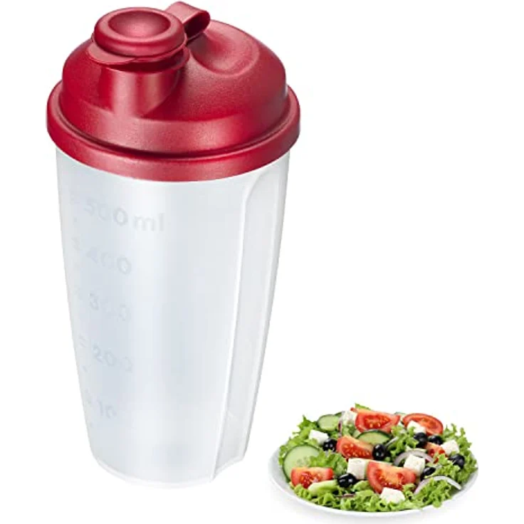 Westmark 2 Mix- und Schüttelbecher/Dressingshaker, 0,5l, BPA-frei, transluzent/rot, mit Mess-Skala, herausnehmbarer Mixscheibe und verschließbarem Ausgießer – Bild 5
