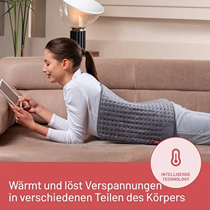 Imetec Intellisense XL, extra-großes Heizkissen für Rücken und Beine, Wärmekissen 38 x 50 cm, Microplüschstoff, 5 Temperaturen, Electro-Block- Sicherheitssystem, schnelles Aufheizen, maschinenwaschbar – Bild 2