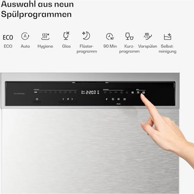 Klarstein Verosteel Geschirrspüler 60cm, 14 Plätze, 9 Programme, 42 dB, A, Edelstahl, AquaStop, Kindersicherung, Unterbau-Design – Bild 4