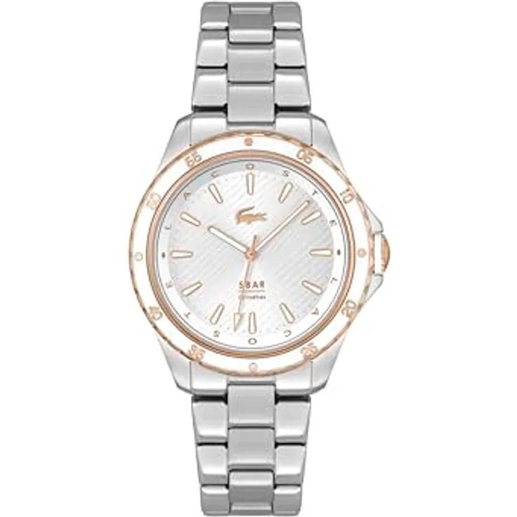 Lacoste Analog Quarzuhr für Damen Kollektion Santorini mit Edelstahlarmband, in Silber, Karnation oder schwarzer Ionenbeschichtung (IP)
