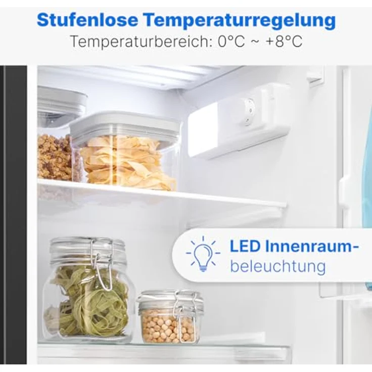 Bomann® Fridge KS 7254, Kühlschrank mit Gefrierfach, 91L, 2 Ablagen, Gemüsefach, wechselbarer Türanschlag, leise, schwarz – Bild 5