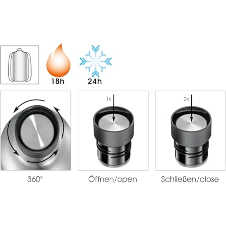 Cilio Isoliertrinkflasche DELUXE, Edelstahl Thermoflasche mit 360° Trinkverschluss, bruch- und auslaufsicher, 650 ml, 24,5 cm hoch, 18 h heiß & 24 h kalt, Doppelwandsystem – Bild 2