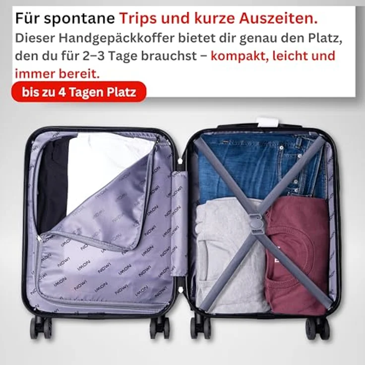 NOWI Bergamo 4 Rollen Kabinentrolley, 56 cm, schwarz, 100% ABS, kompakt (39x22 cm) – Bild 4