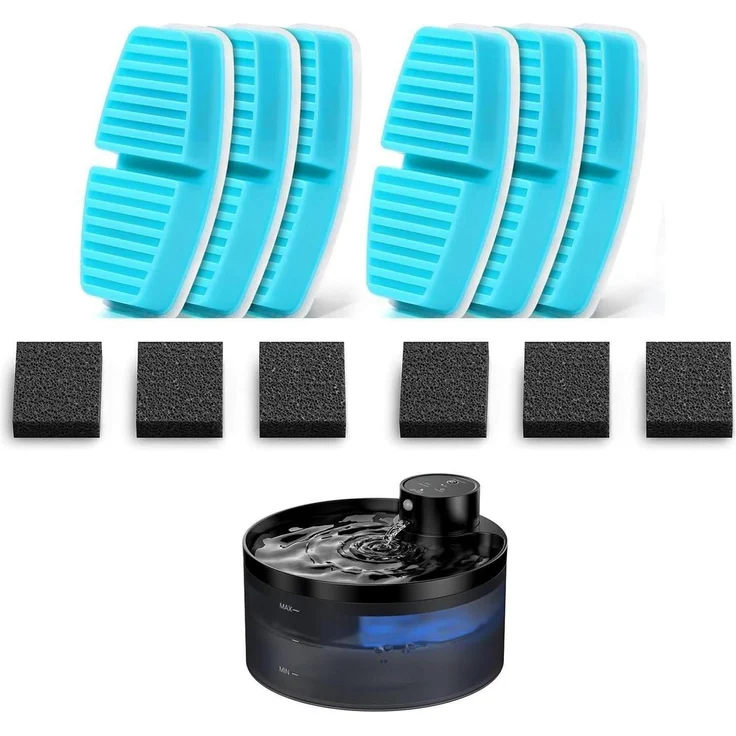 GIOTOHUN Katzenbrunnen Filter Set 12 Stück, 6 Aktivkohlefilter + 6 Schaumstofffilter für frisches Wasser, passend für Modell B0CPHQ12FV