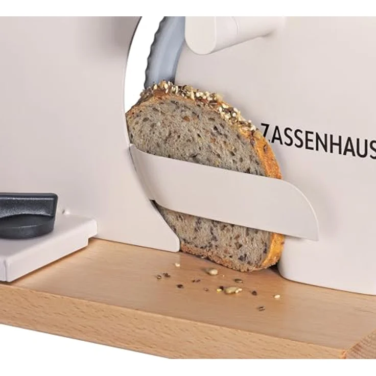 ZASSENHAUS Allesschneider PURE, manuelle Brotschneidemaschine mit Wellenschliffmesser, creme, stufenlos einstellbare Schnittstärke 1-20 mm, inkl. Saugfüße und Tischklemme – Bild 6