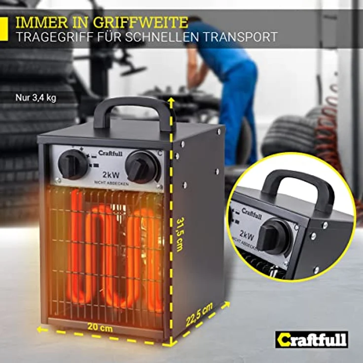 Craftfull Elektro-Heizlüfter HL200 Elektroheizer Heizgebläse Werkstattheizung 2000 Watt  - Preisvergleich – Bild 4