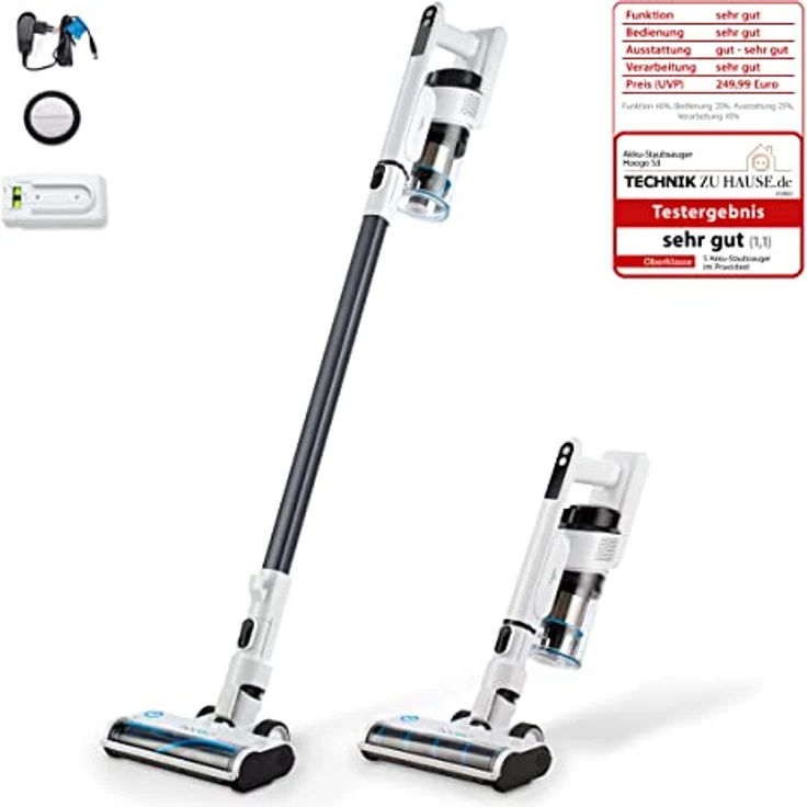 Hoogo S3 Handstaubsauger, 50 min Akkubetrieb, Zyklon-Technologie, weiß – Bild 2