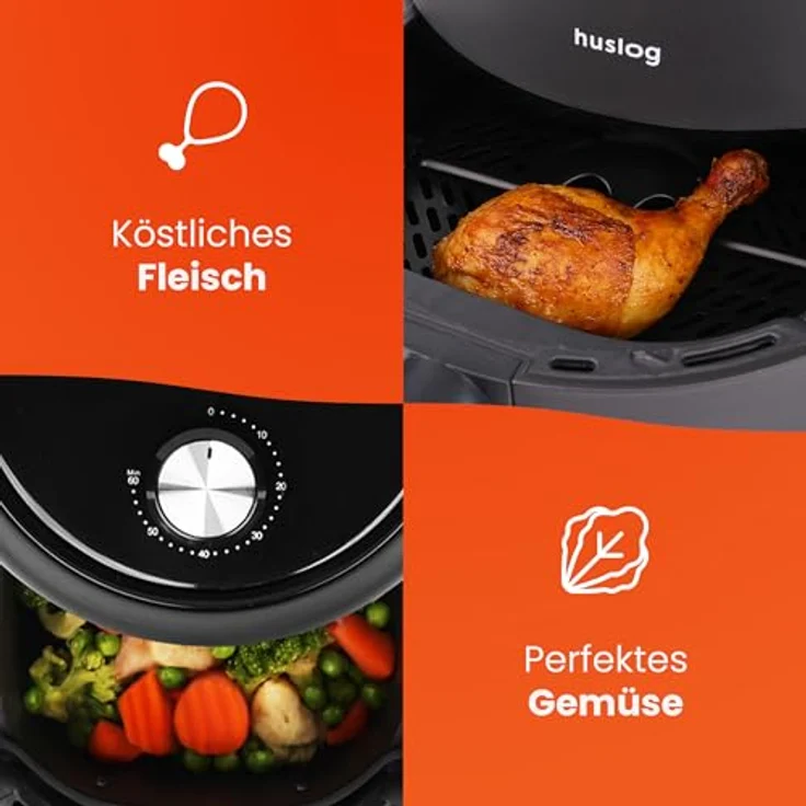 Huslog Heißluftfritteuse HUS1059, 2,3 l, 1000 W, mit Timer, schwarz, fettfreies Frittieren – Bild 3