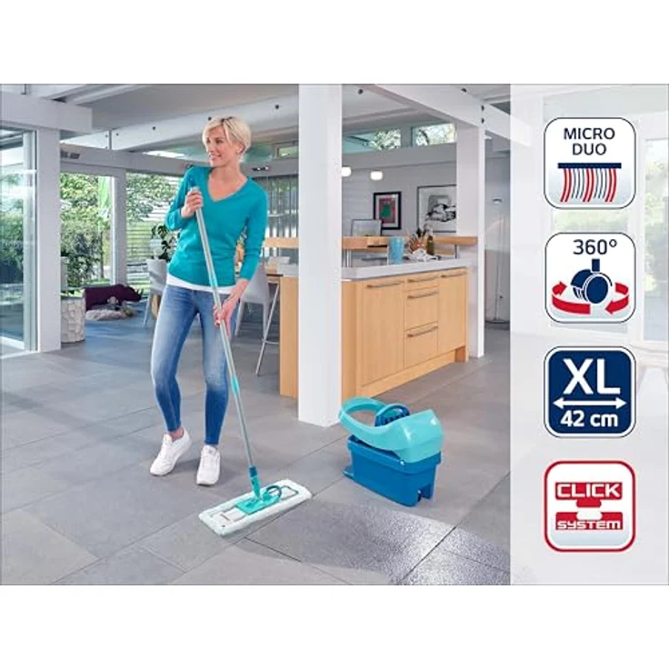 Leifheit Wischmopp Set Wischtuchpresse Profi XL mit Rollen, 42 cm Wischbreite, micro duo Bezug, maschinenwaschbar bis 400×, für alle Hartböden – Bild 3