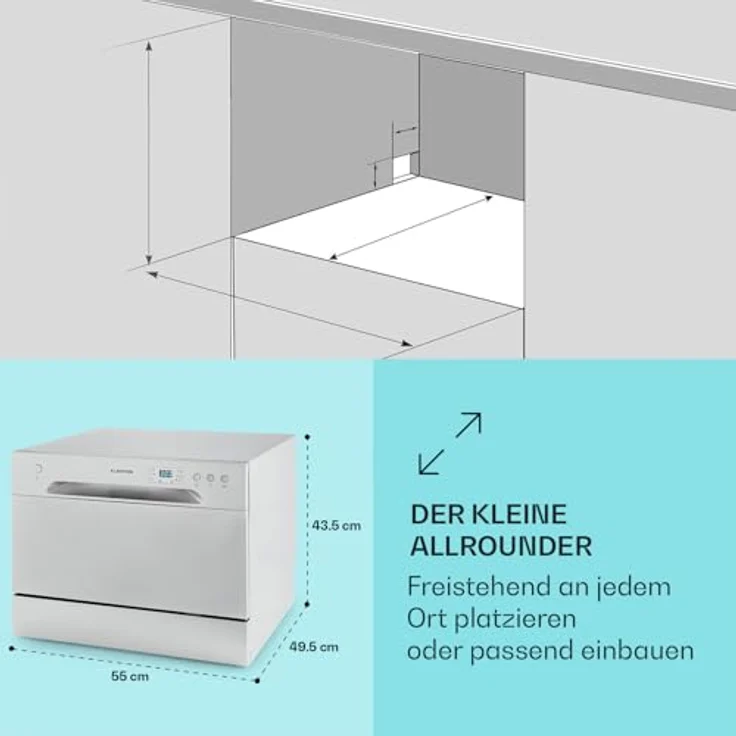 Klarstein Havasia UV 6 silber, Tischgeschirrspüler, E, Geräuschemissionsklasse C, Geräuschemissionen 49 Dezibel – Bild 6