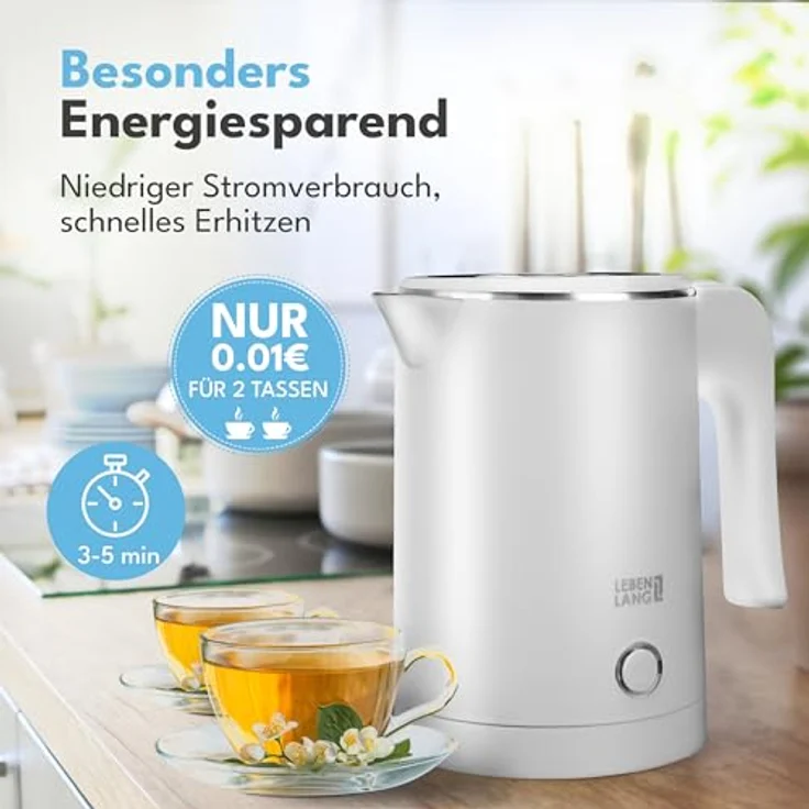 Lebenlang Reise-Wasserkocher 0,5L, Edelstahlgehäuse, 600W, BPA-frei, kompakt in Schwarz & Weiß, mit automatischer Abschaltung – Bild 4