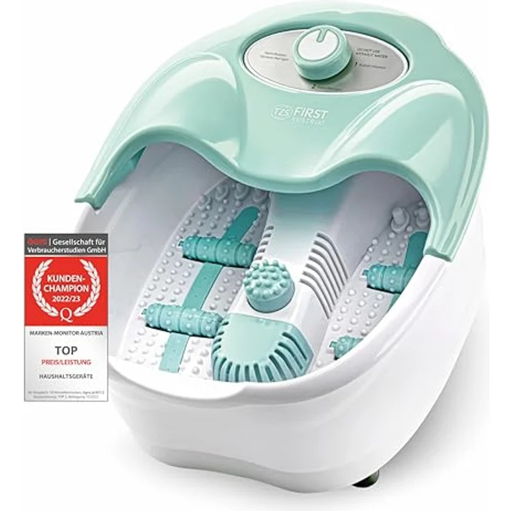 TZS First Austria Fußsprudelbad, Vibrations- und Luftblasenmassage Infrarot- und Warmhaltefunktion, Fußbad, 80W, 3 Programme, 3 Aufsätze, klappbarer Griff, Aromabox – Bild 1