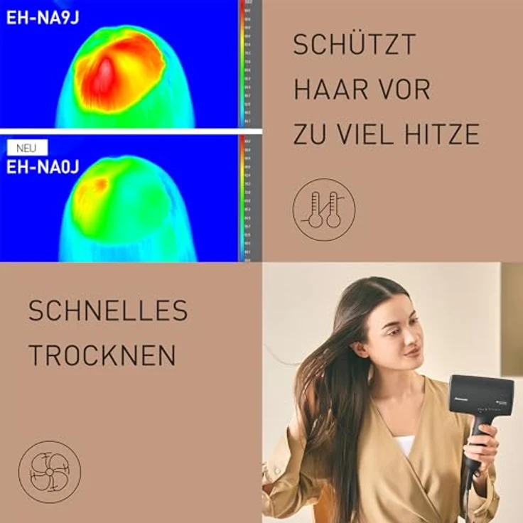 Panasonic EH-NA0J-N825 nanoe™ MOISTURE+ & Mineral Haartrockner, Diffusor & Konzentratordüse, intelligente Sensoren, Heiß- & Kalt-Wechselmodus, Pflege für Haut, Kopfhaut & Haarspitzen, 1600 W, Schwarz – Bild 4