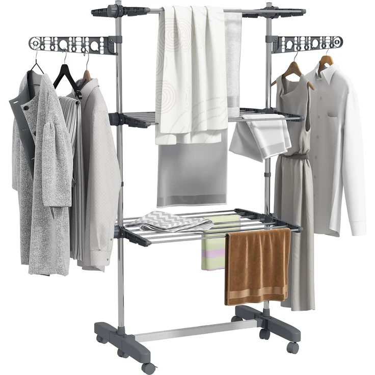 MH Handel GmbH Wäschenständer, klappbar mit 4 Ebenen, One-Klick-System, 142 cm x 55 cm x 152 cm, Blau + Silber