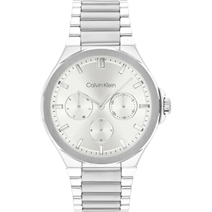 Calvin Klein Klein Multi Zifferblatt Quarz Uhr für Damen Kollektion Vibrancy mit Edelstahlarmband, weißes Zifferblatt