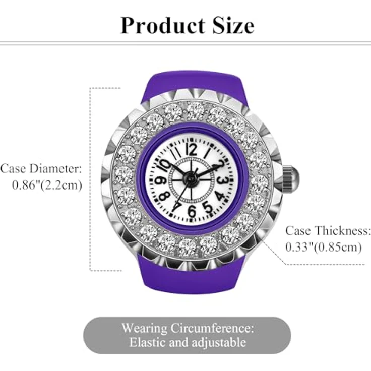 JewelryWe Ringuhr Fingeruhr Damen, elegante Quarz Uhr mit glitzernden Strasssteinen, lila elastisches Band, 10m wasserdicht – Bild 4