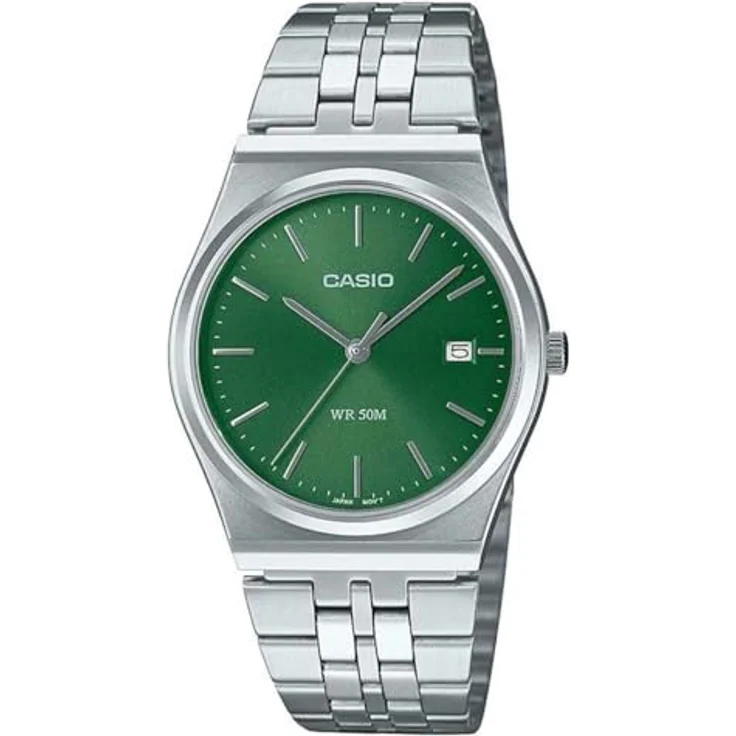 Casio Watch MTP-B145D-3AVEF, Elegante Uhr mit Silber Edelstahl Band und grünem Zifferblatt – Bild 1