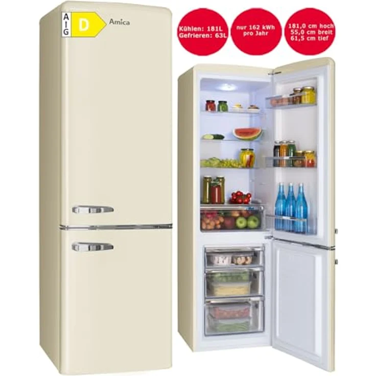 Amica Retro Kühl-Gefrierkombination 244 L EEK D freistehend 55cm breit (Beige) – Bild 2
