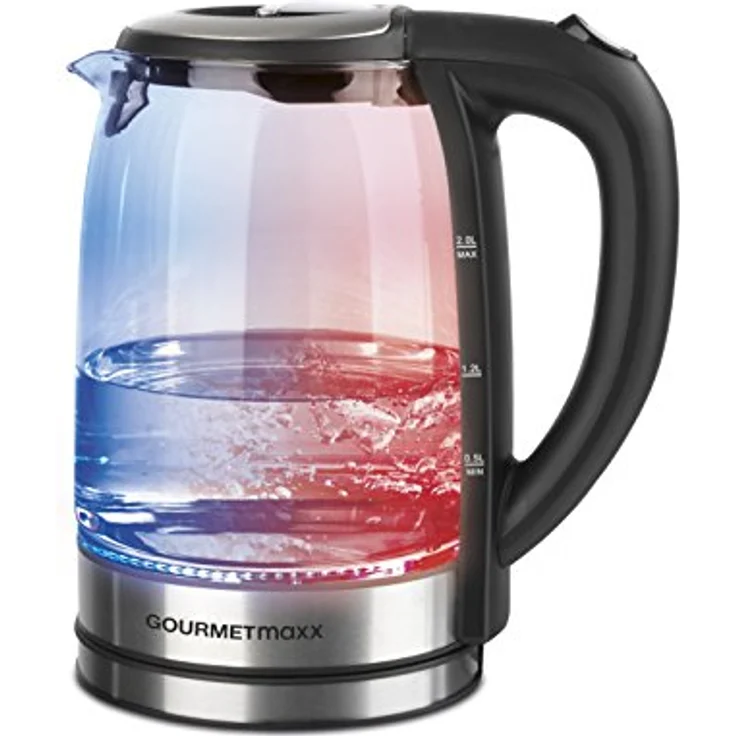 GOURMETmaxx 08107 Glas-Wasserkocher mit LED-Farbwechsel | Abschaltautomatik & Trockenschutz | 2 Liter | 2.200 Watt | Silber-Schwarz – Bild 2