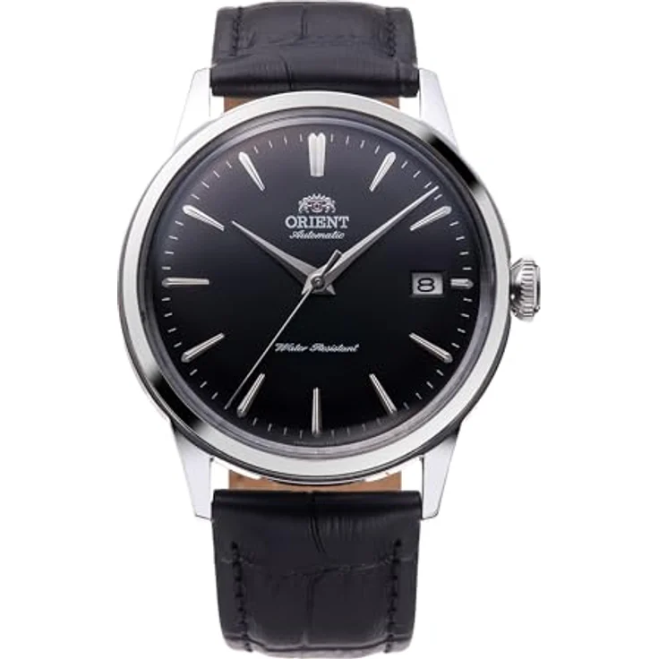 Orient Elegante Uhr RA-AC0M02B10B, Klassische Herrenuhr mit schwarzem Zifferblatt, 38 mm Edelstahlgehäuse, schwarzes Lederarmband – Bild 1