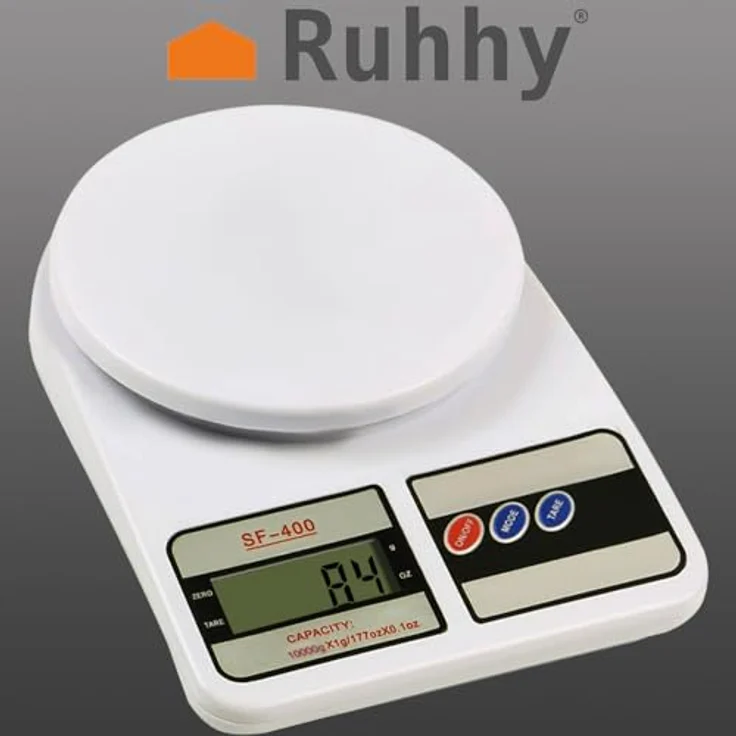 Ruhhy Elektronische Küchenwaage, digital, bis 10 kg mit 1 g Genauigkeit, weiß, inkl. 2 AAA-Batterien – Bild 6