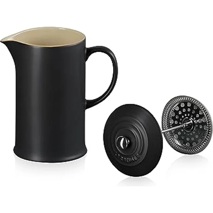 Le Creuset Kaffee-Bereiter-French Press mit Edelstahl-Presseinsatz, 800 ml, Steinzeug, Schwarz – Bild 2