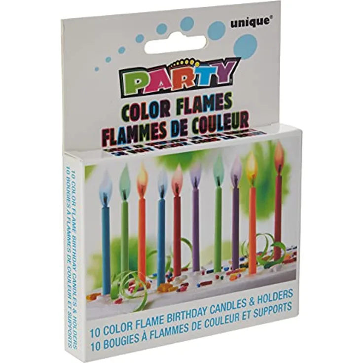 Unique Party Supplies 34099 Geburtstagskerzen und -halter - Farbige Flamme - 10er-Packung
