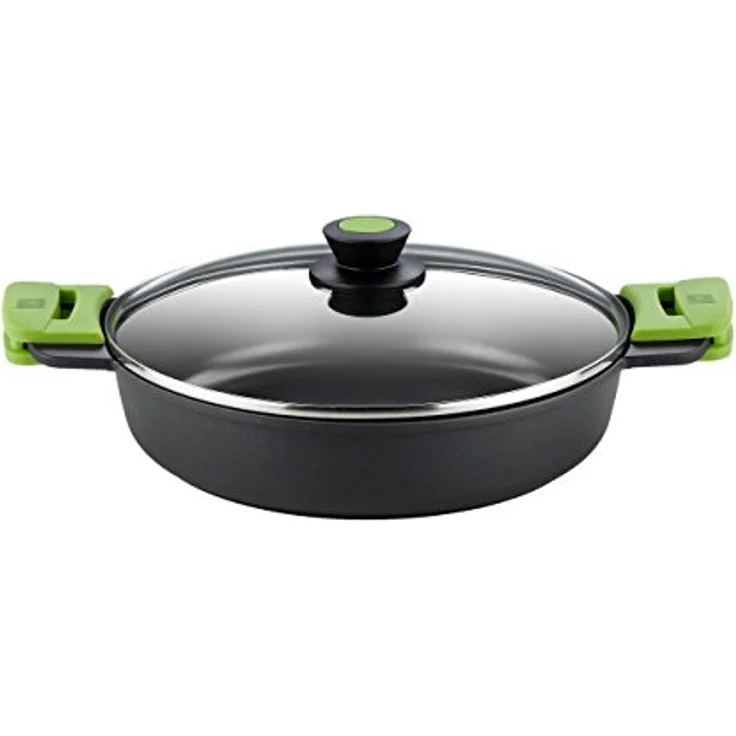 BRA Prior Niedrige Kasserolle mit Glasdeckel und Silikongriffen Ohne Zubehör, schwarz, 32 cm – Bild 1