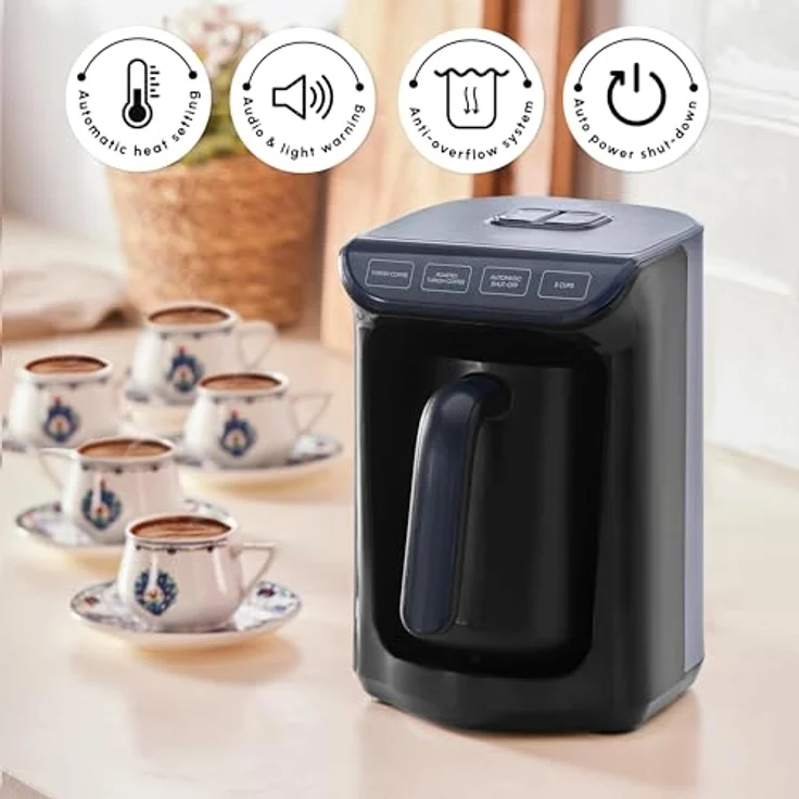 Karaca Hatır Roast Türkische Kaffeemaschine Glänzend Schwarz 5 Tassen Kapazität Viel Schaum, 535W, Sprachwarnsystem, Lichtwarnsystem, Messlöffel, Einfache Reinigung – Bild 4
