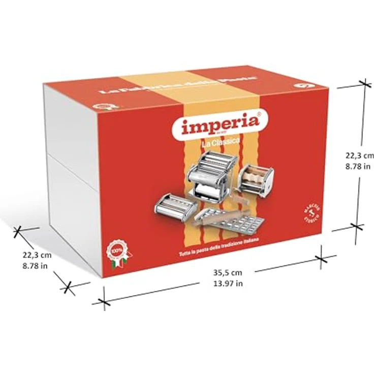 Imperia La Fabbrica Della Pasta Classica, Pastamaschine aus verchromtem Stahl, 9-teilig, Silber/Braun mit verschiedenen Aufsätzen für frische Nudelgerichte – Bild 9