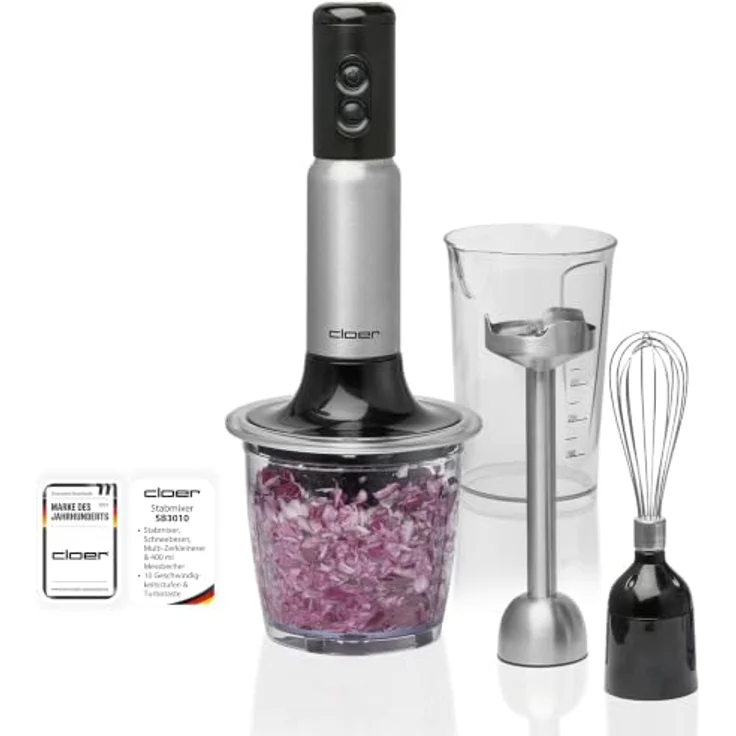 Cloer SB3010 Stabmixer 4-in-1 mit Pürierstab, Zerkleinerer & Schneebesen, 10 Geschwindigkeitsstufen, 700 Watt, Edelstahlgehäuse, spülmaschinengeeignet – Bild 1