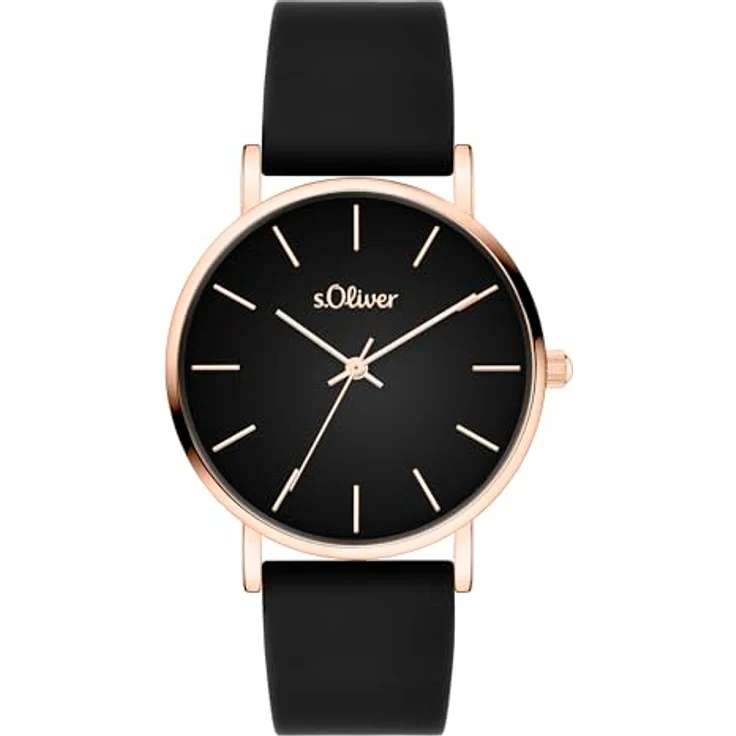 s.Oliver Damen Analog Quarz Armbanduhr SO-4183-PQ, 36 mm Metallgehäuse, schwarzes Silikonarmband, kratzunempfindliches Mineralglas, wasserdicht bis 3 ATM – Bild 1