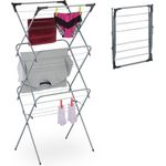 relaxdays Wäscheständer Turm klappbar, Grau mit 3 Ebenen und 18 Stangen