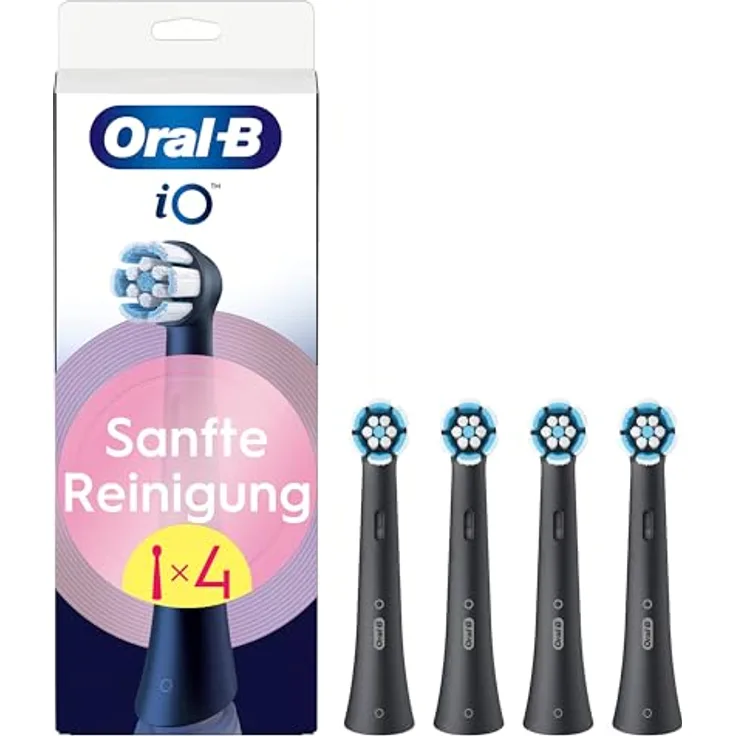 Oral-B iO Sanfte Reinigung, Original Aufsteckbürsten, geeignet für empfindliches Zahnfleisch, Schwarz, 4 Stück