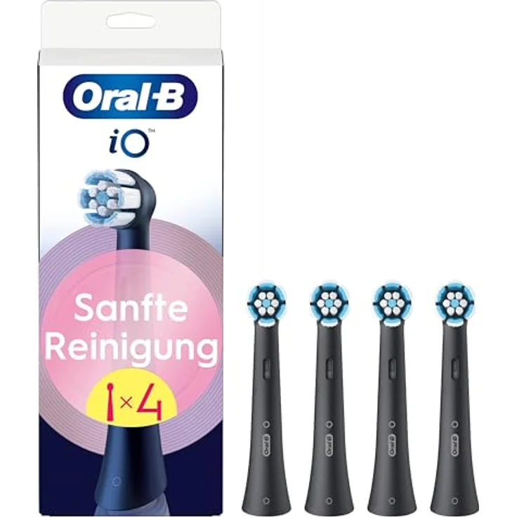 Oral-B iO Sanfte Reinigung, Original Aufsteckbürsten, geeignet für empfindliches Zahnfleisch, Schwarz, 4 Stück – Bild 1
