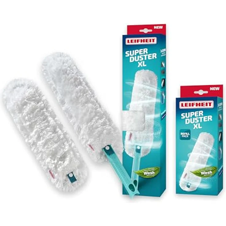 Leifheit Staubwischer SUPERDUSTER XL, waschbarer Mikrofaser Staubwedel mit 3 Ersatzbezügen, bindet Staub sicher auf großen Flächen – Bild 1