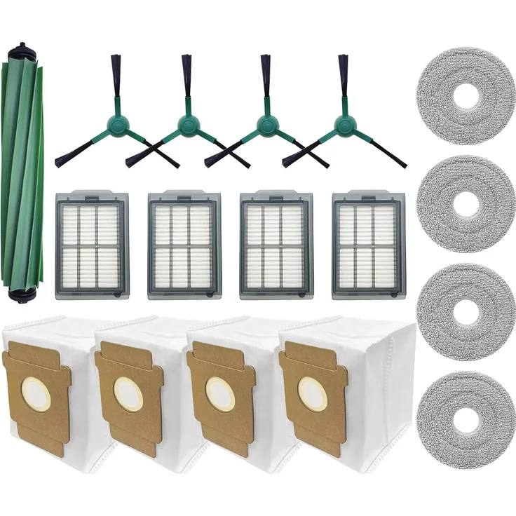 VERCO 17-teiliges Ersatzteile Set für iRobot Roomba Plus 405/505, Bürsten, Filter, Beutel und Tücher