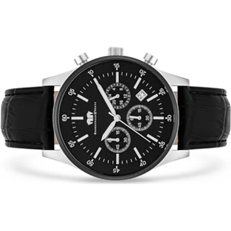 Rhodenwald & Söhne Chronograph Goodwill schwarz, aus Edelstahl, Herrenuhr mit Quarzwerk und Lederarmband – Bild 4